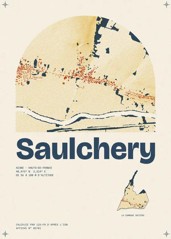 Affiche de Saulchery, calculée par 123-fr d'après l'IGN