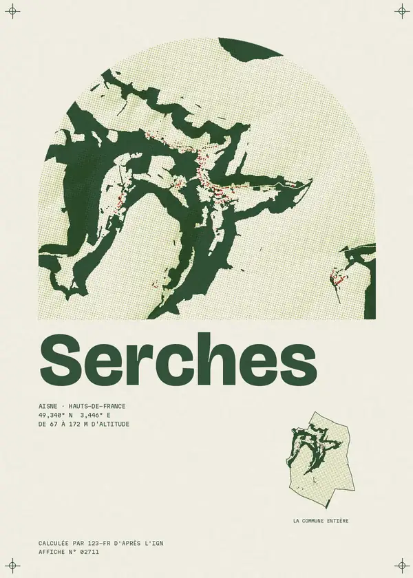 Affiche de Serches, calculée par 123-fr d'après l'IGN