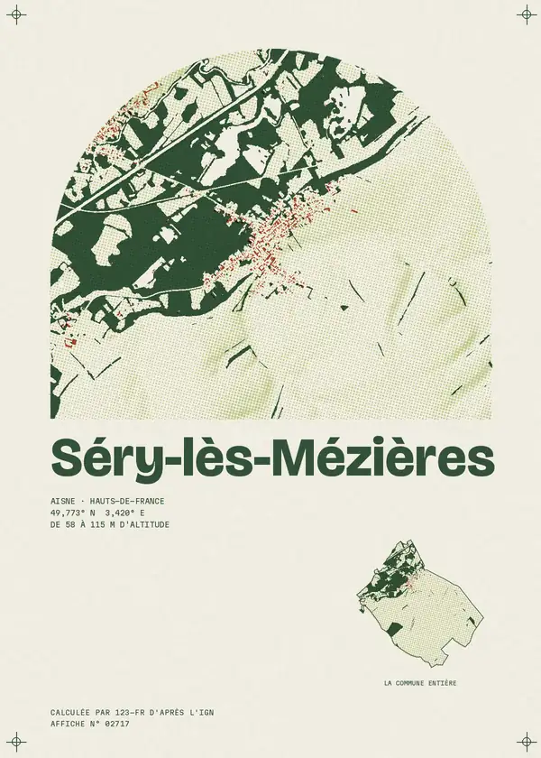 Affiche de Séry-lès-Mézières, calculée par 123-fr d'après l'IGN