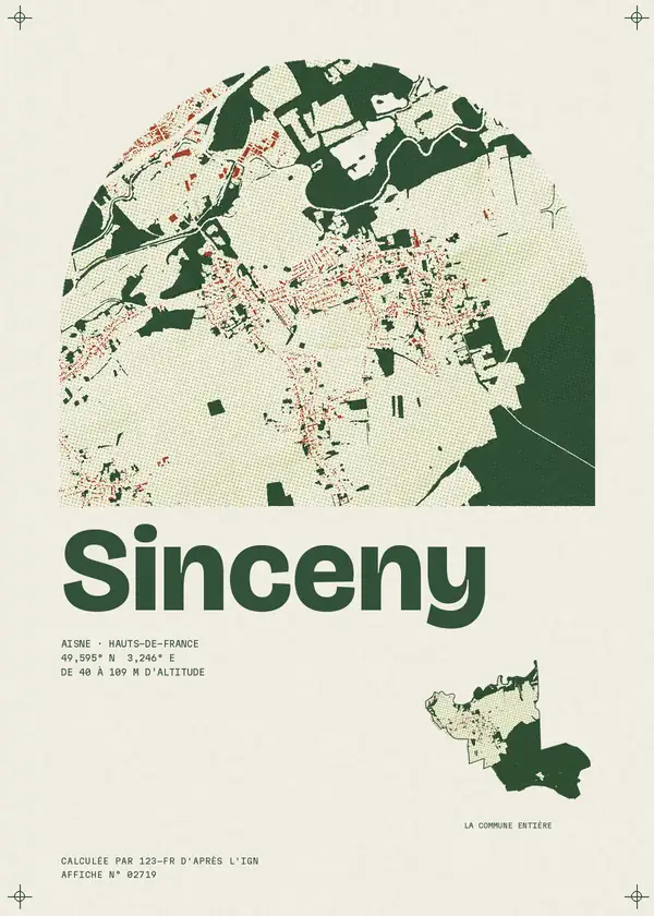 Affiche de Sinceny, calculée par 123-fr d'après l'IGN