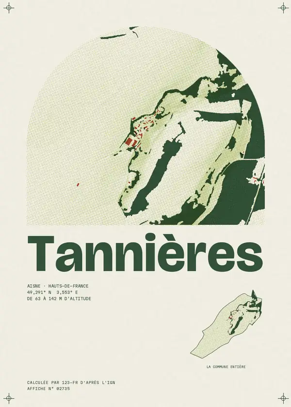 Affiche de Tannières, calculée par 123-fr d'après l'IGN