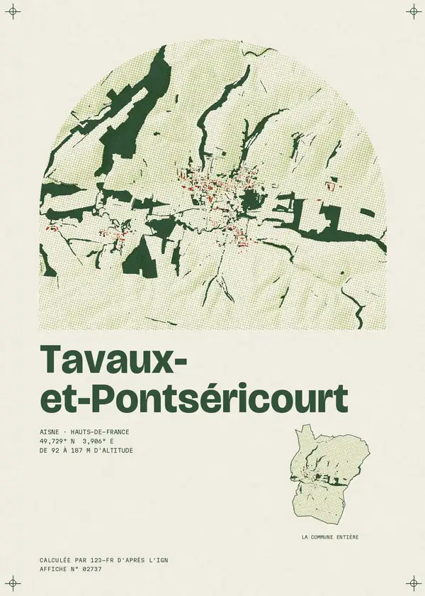 Affiche de Tavaux-et-Pontséricourt, calculée par 123-fr d'après l'IGN
