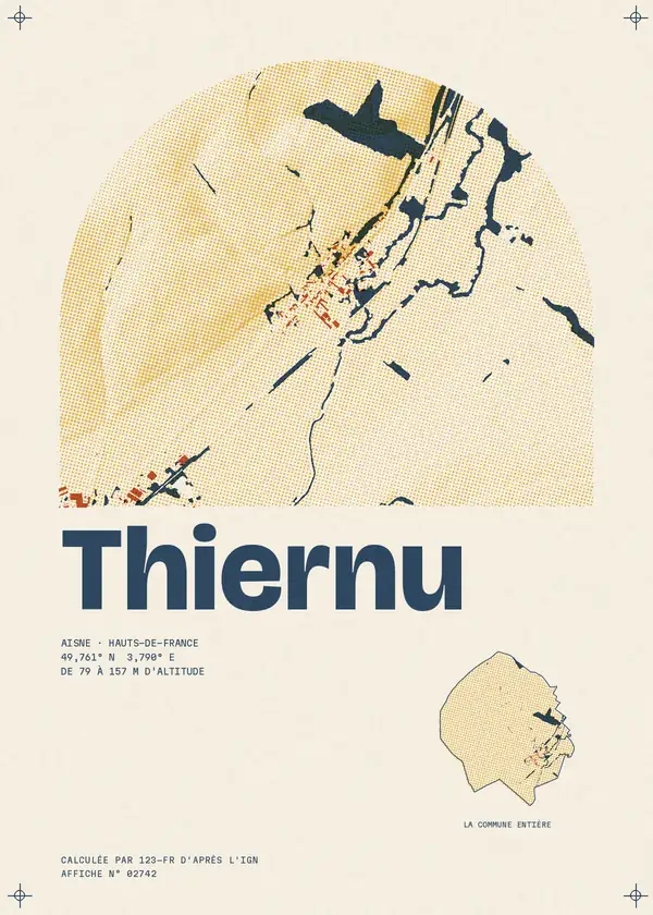 Affiche de Thiernu, calculée par 123-fr d'après l'IGN