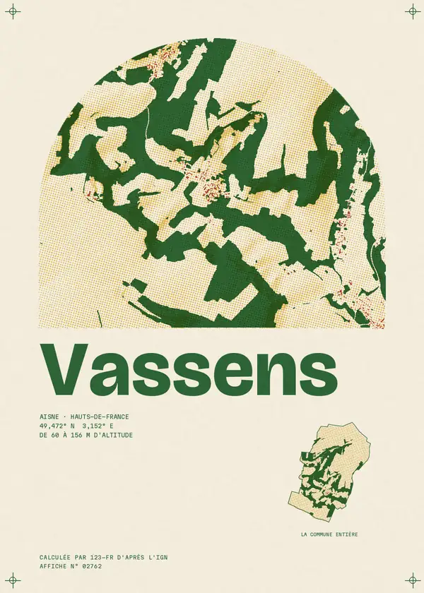 Affiche de Vassens, calculée par 123-fr d'après l'IGN
