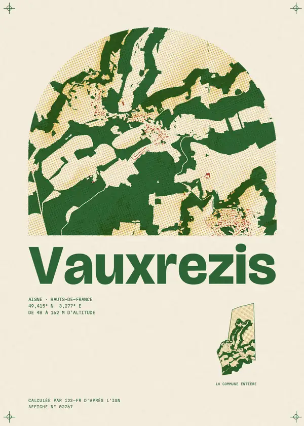 Affiche de Vauxrezis, calculée par 123-fr d'après l'IGN