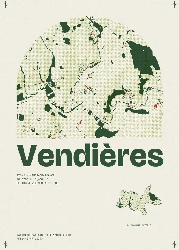 Affiche de Vendières, calculée par 123-fr d'après l'IGN