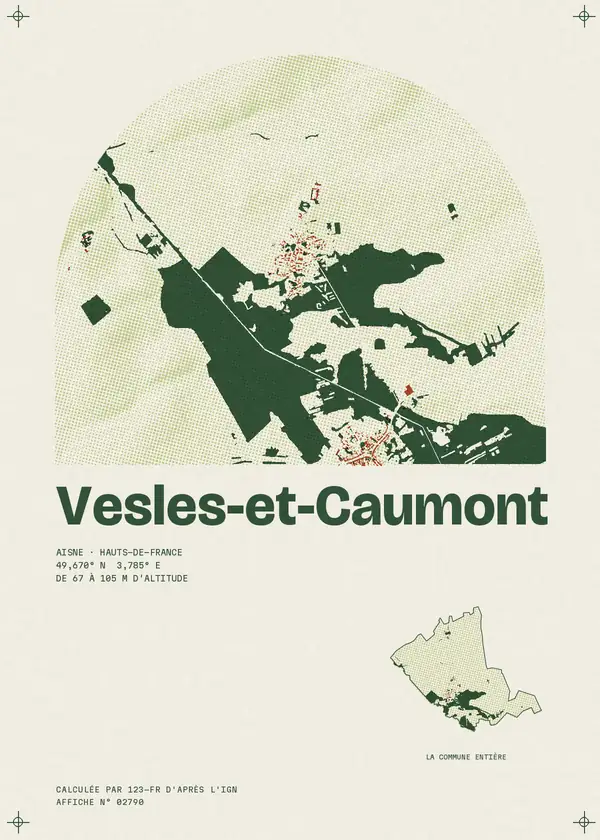 Affiche de Vesles-et-Caumont, calculée par 123-fr d'après l'IGN