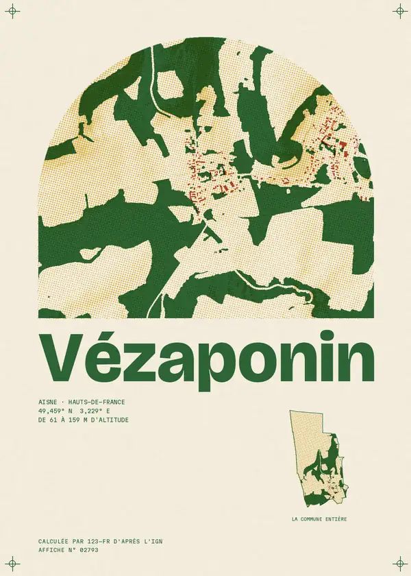 Affiche de Vézaponin, calculée par 123-fr d'après l'IGN