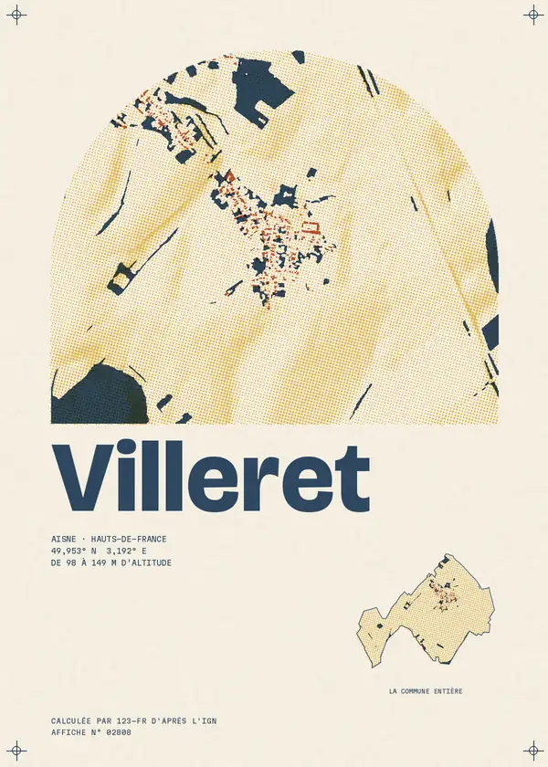Affiche de Villeret, calculée par 123-fr d'après l'IGN