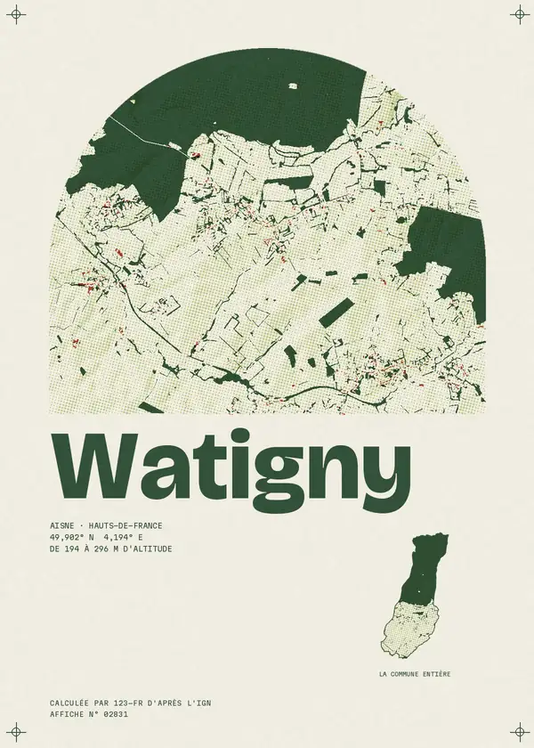 Affiche de Watigny, calculée par 123-fr d'après l'IGN