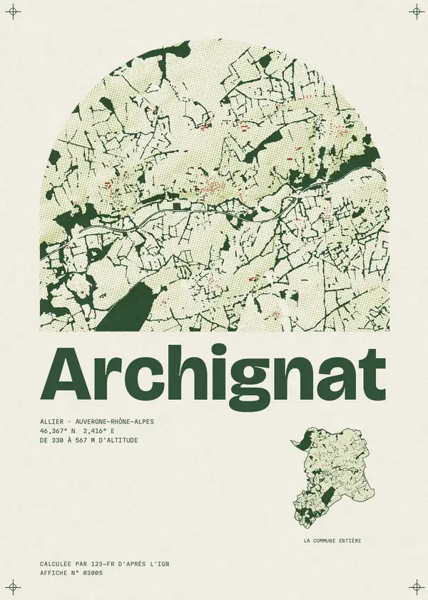 Affiche de Archignat, calculée par 123-fr d'après l'IGN