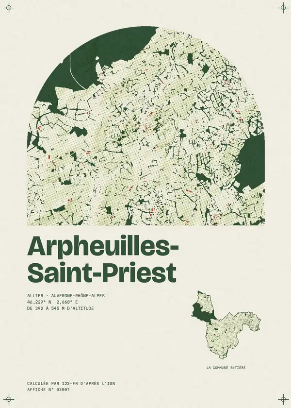 Affiche de Arpheuilles-Saint-Priest, calculée par 123-fr d'après l'IGN