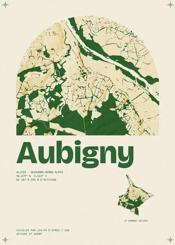 Affiche de Aubigny, calculée par 123-fr d'après l'IGN