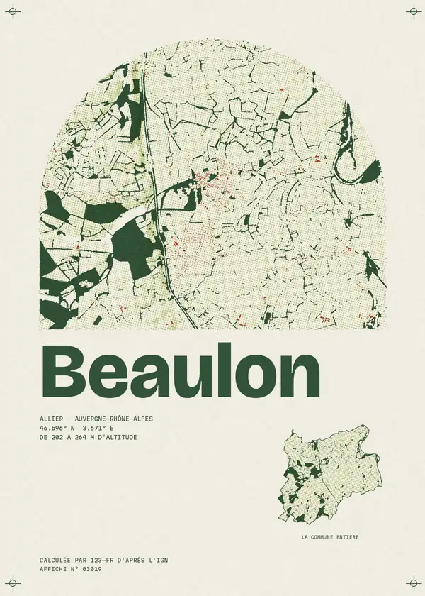 Affiche de Beaulon, calculée par 123-fr d'après l'IGN