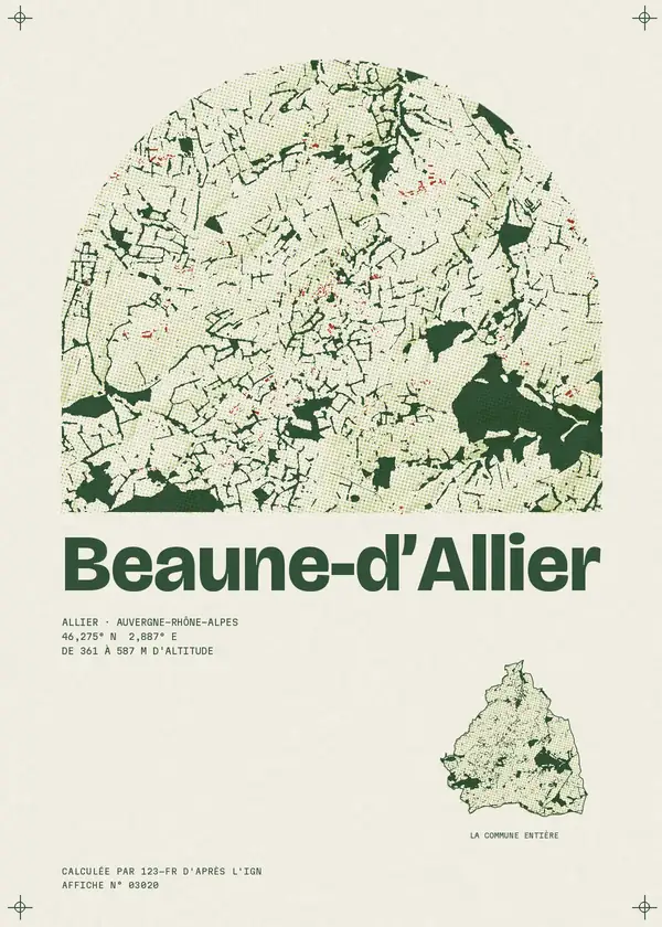 Affiche de Beaune-d'Allier, calculée par 123-fr d'après l'IGN