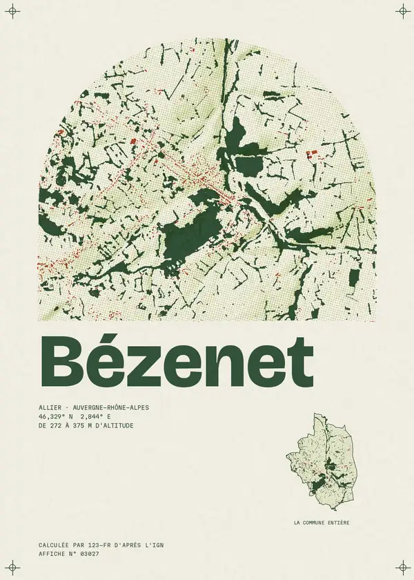 Affiche de Bézenet, calculée par 123-fr d'après l'IGN
