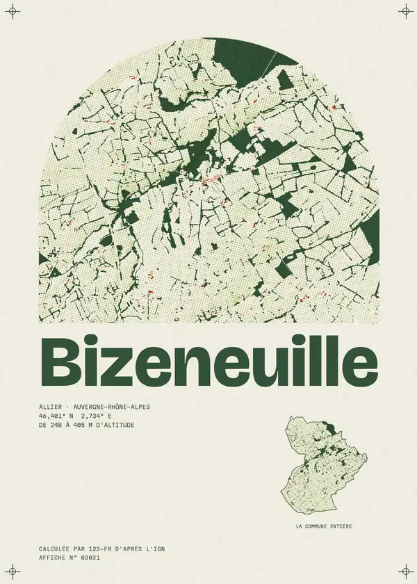 Affiche de Bizeneuille, calculée par 123-fr d'après l'IGN