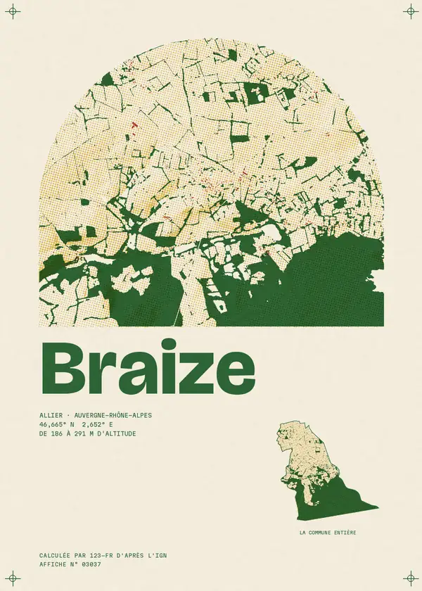 Affiche de Braize, calculée par 123-fr d'après l'IGN