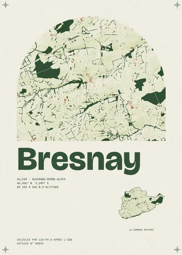 Affiche de Bresnay, calculée par 123-fr d'après l'IGN