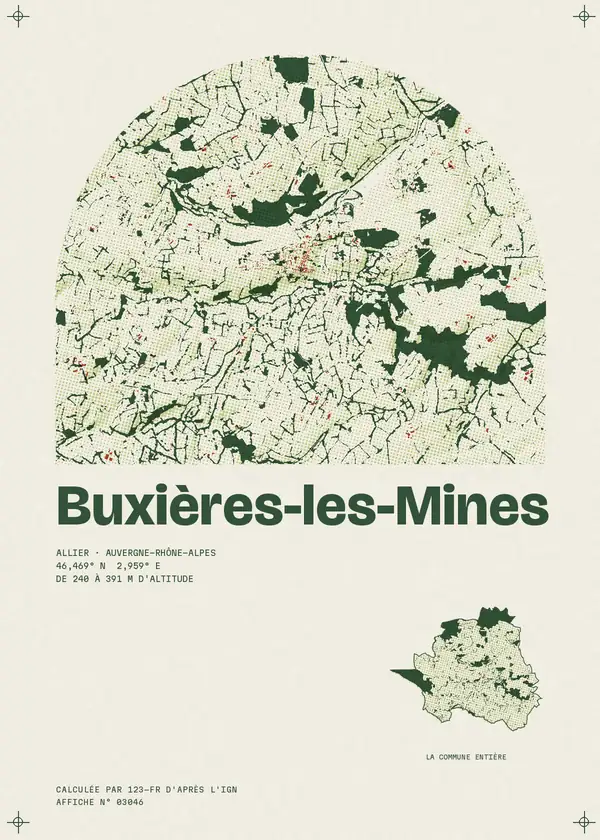 Affiche de Buxières-les-Mines, calculée par 123-fr d'après l'IGN