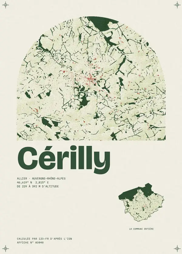 Affiche de Cérilly, calculée par 123-fr d'après l'IGN
