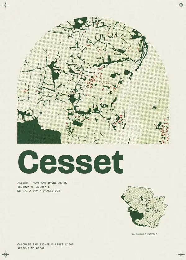 Affiche de Cesset, calculée par 123-fr d'après l'IGN