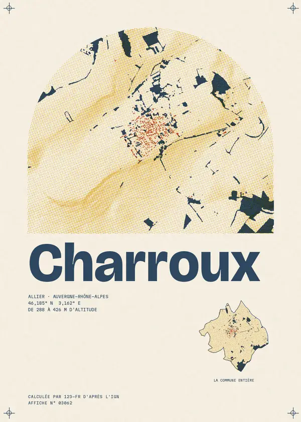 Affiche de Charroux, calculée par 123-fr d'après l'IGN