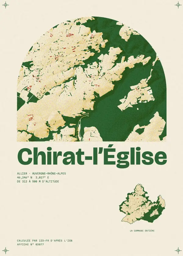 Affiche de Chirat-l'Église, calculée par 123-fr d'après l'IGN