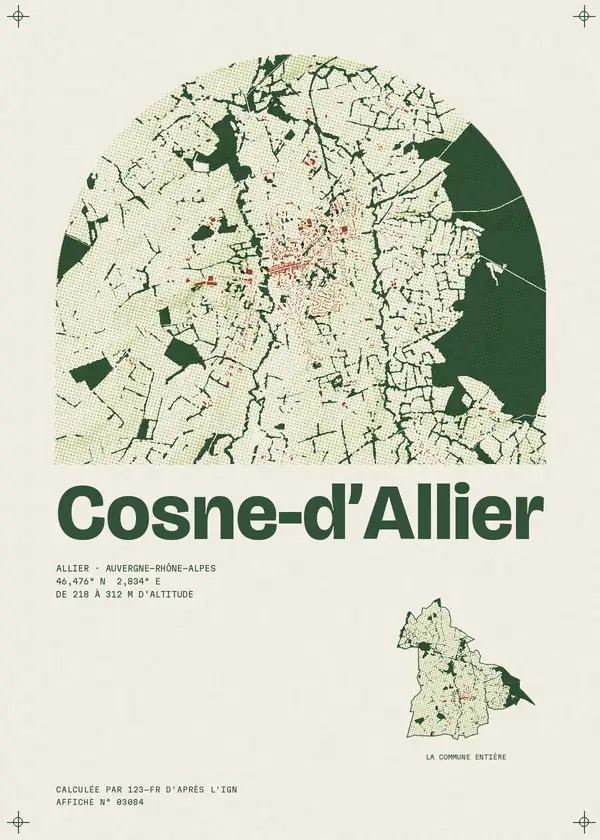 Affiche de Cosne-d'Allier, calculée par 123-fr d'après l'IGN