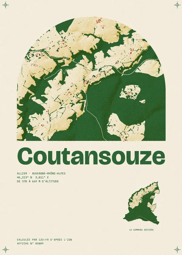 Affiche de Coutansouze, calculée par 123-fr d'après l'IGN