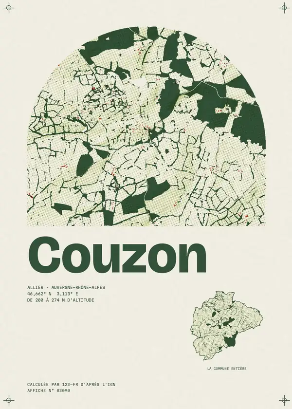 Affiche de Couzon, calculée par 123-fr d'après l'IGN