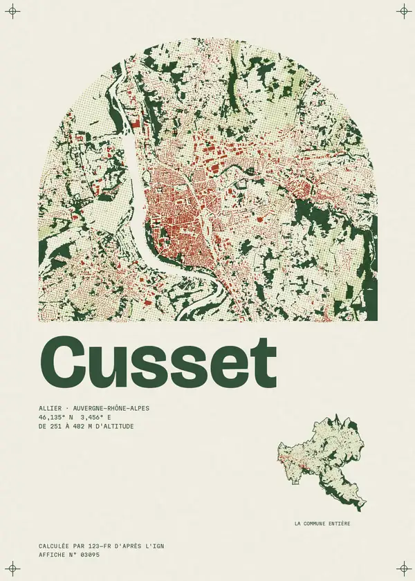 Affiche de Cusset, calculée par 123-fr d'après l'IGN