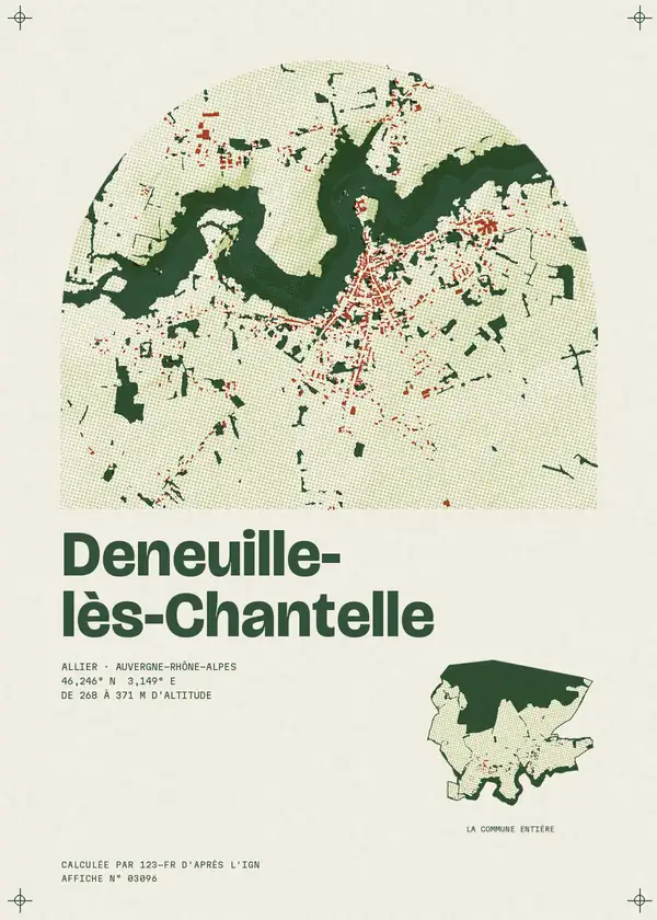 Affiche de Deneuille-lès-Chantelle, calculée par 123-fr d'après l'IGN