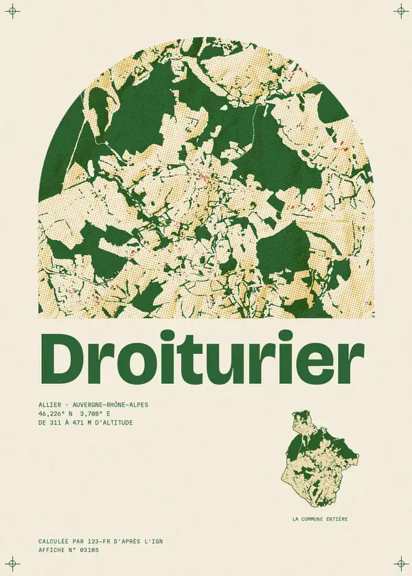 Affiche de Droiturier, calculée par 123-fr d'après l'IGN