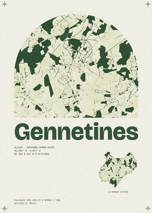 Affiche de Gennetines, calculée par 123-fr d'après l'IGN