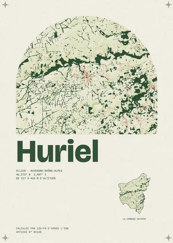 Affiche de Huriel, calculée par 123-fr d'après l'IGN