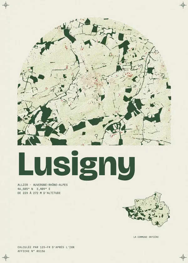 Affiche de Lusigny, calculée par 123-fr d'après l'IGN