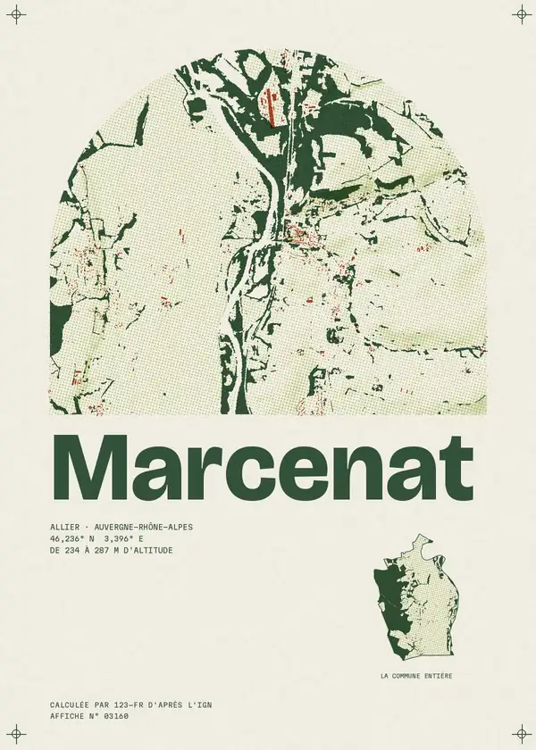 Affiche de Marcenat, calculée par 123-fr d'après l'IGN