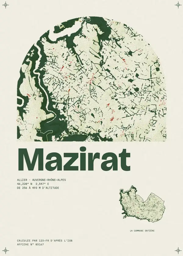 Affiche de Mazirat, calculée par 123-fr d'après l'IGN