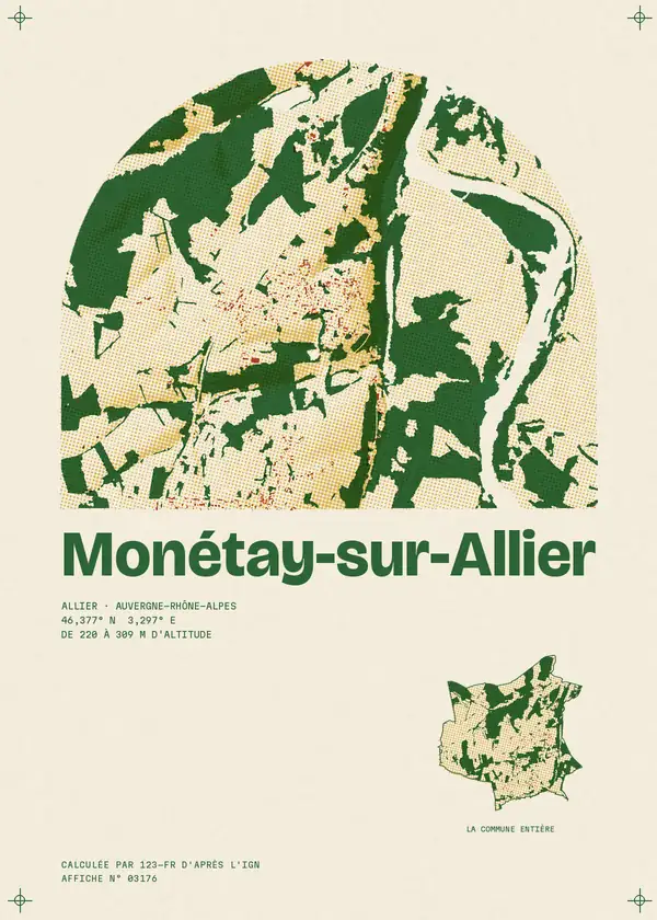 Affiche de Monétay-sur-Allier, calculée par 123-fr d'après l'IGN