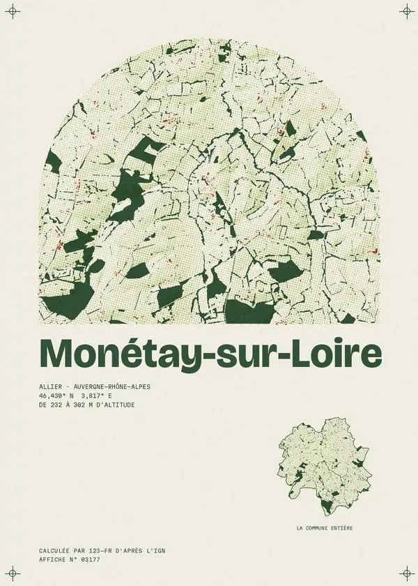 Affiche de Monétay-sur-Loire, calculée par 123-fr d'après l'IGN
