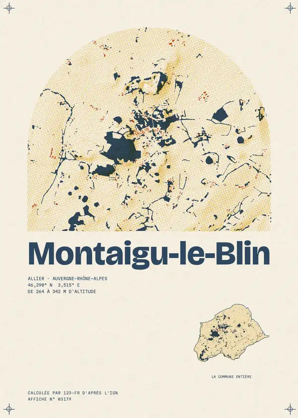 Affiche de Montaigu-le-Blin, calculée par 123-fr d'après l'IGN