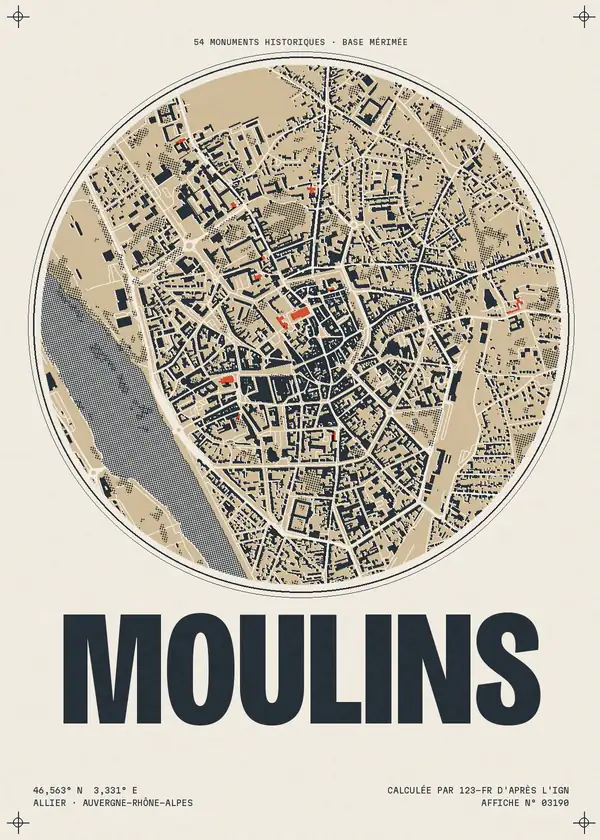 Affiche de Moulins, calculée par 123-fr d'après l'IGN