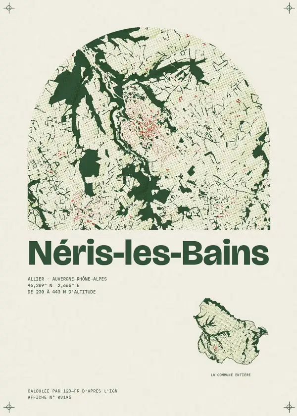 Affiche de Néris-les-Bains, calculée par 123-fr d'après l'IGN
