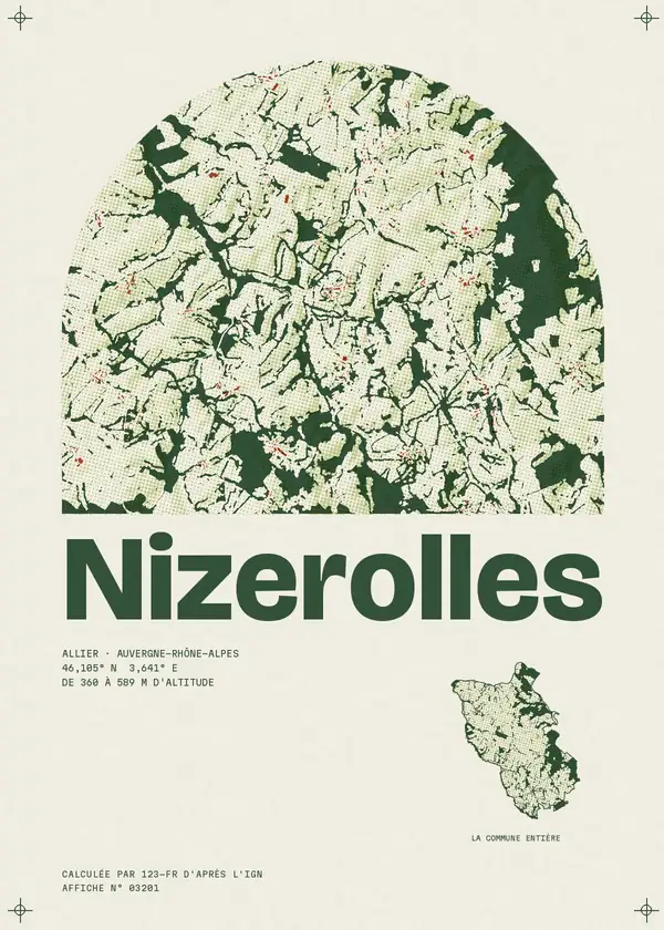 Affiche de Nizerolles, calculée par 123-fr d'après l'IGN
