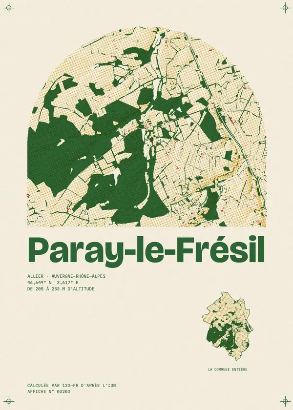 Affiche de Paray-le-Frésil, calculée par 123-fr d'après l'IGN