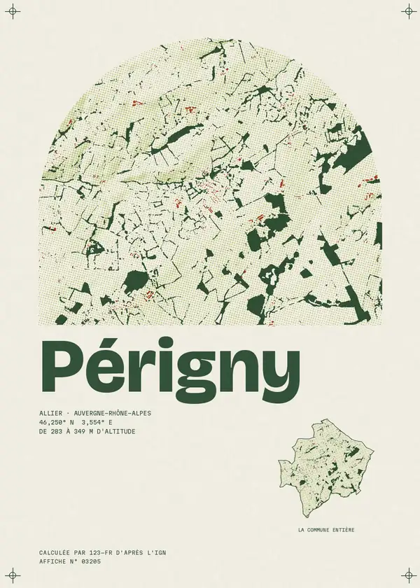 Affiche de Périgny, calculée par 123-fr d'après l'IGN