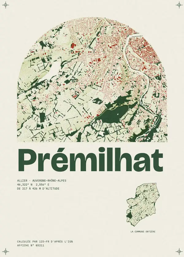 Affiche de Prémilhat, calculée par 123-fr d'après l'IGN