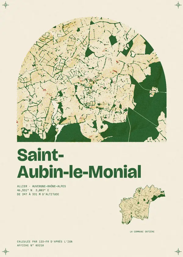 Affiche de Saint-Aubin-le-Monial, calculée par 123-fr d'après l'IGN