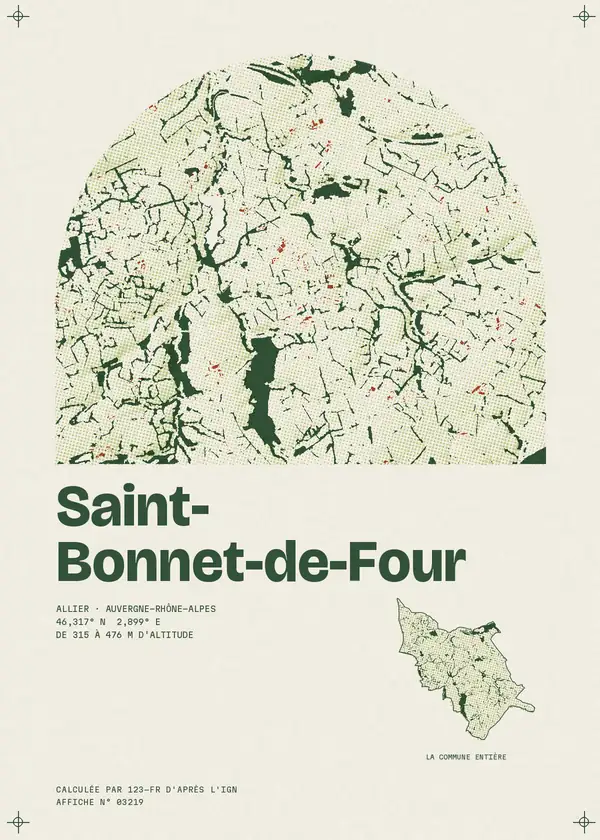Affiche de Saint-Bonnet-de-Four, calculée par 123-fr d'après l'IGN